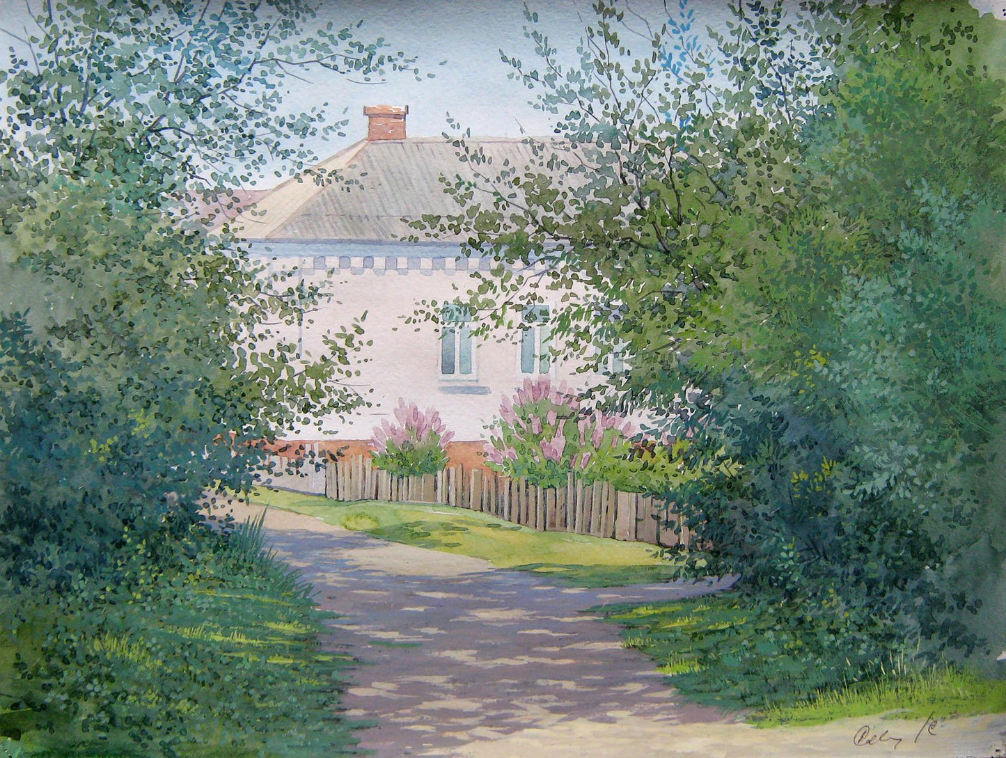 Watercolor painting Path to home Savenets Valery