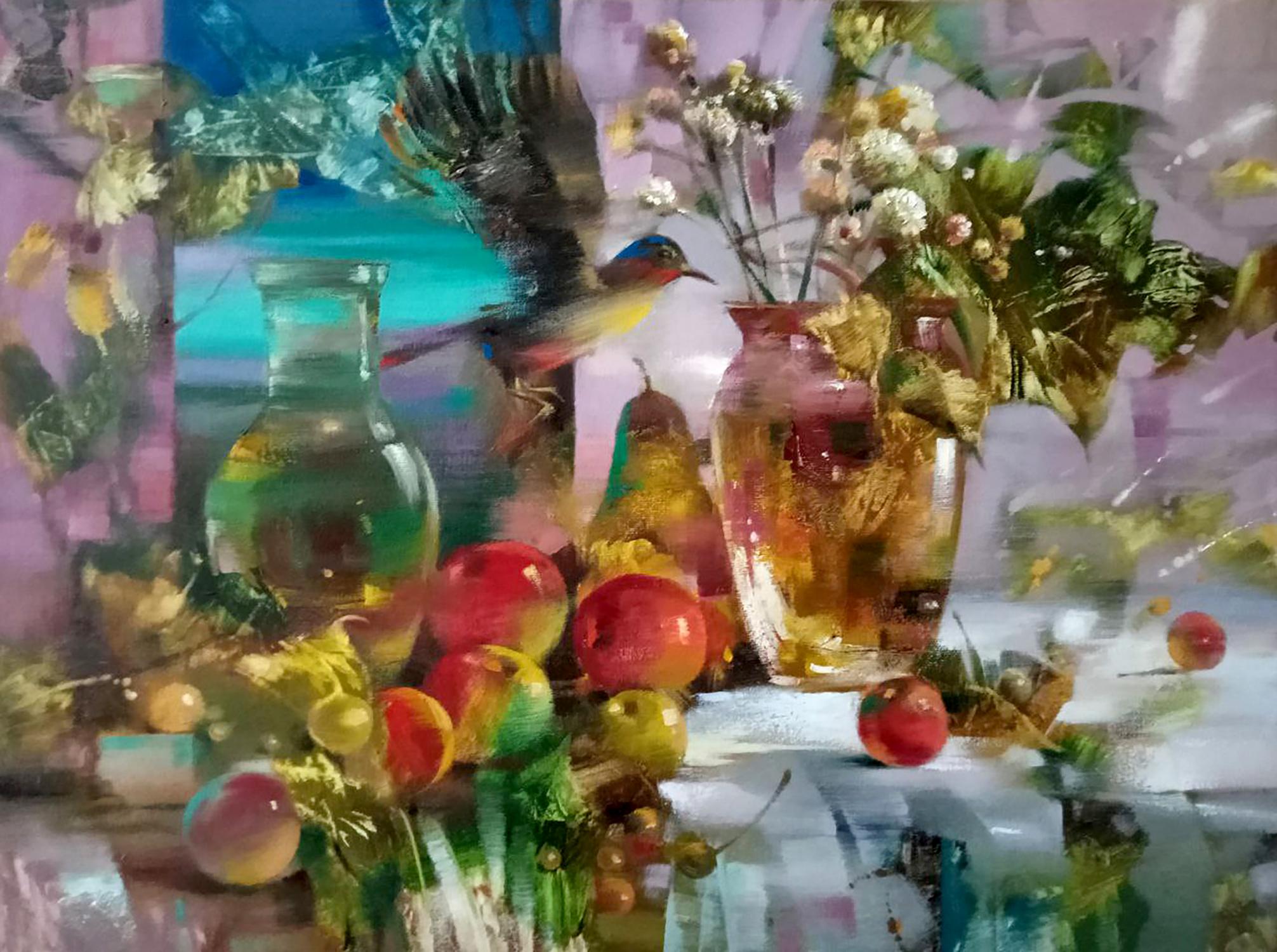 Abstract oil painting Still life with a bird Anatoly Borisovich Tarabanov