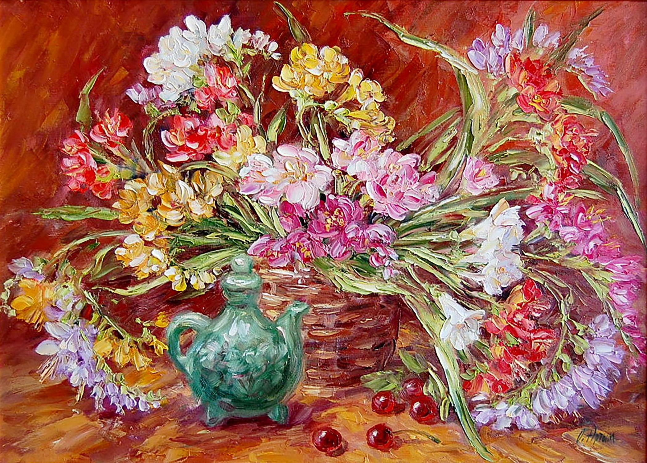 Oil painting A bouquet of freesias Artim Olga