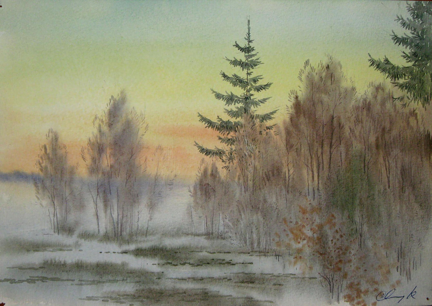 Watercolor painting Rest in the forest Savenets Valery