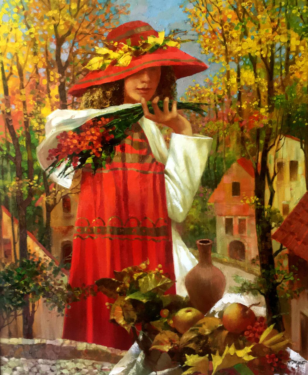 Abstract oil painting Autumn in the city Anatoly Borisovich Tarabanov