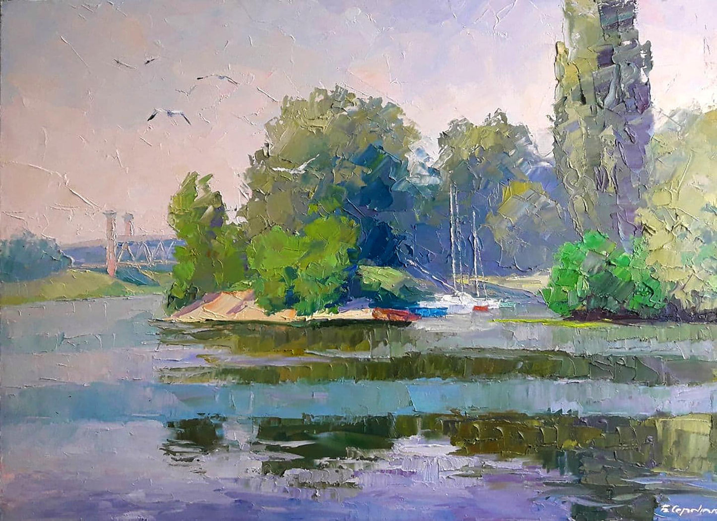 Oil painting Yachts on the Dnieper Serdyuk Boris Petrovich