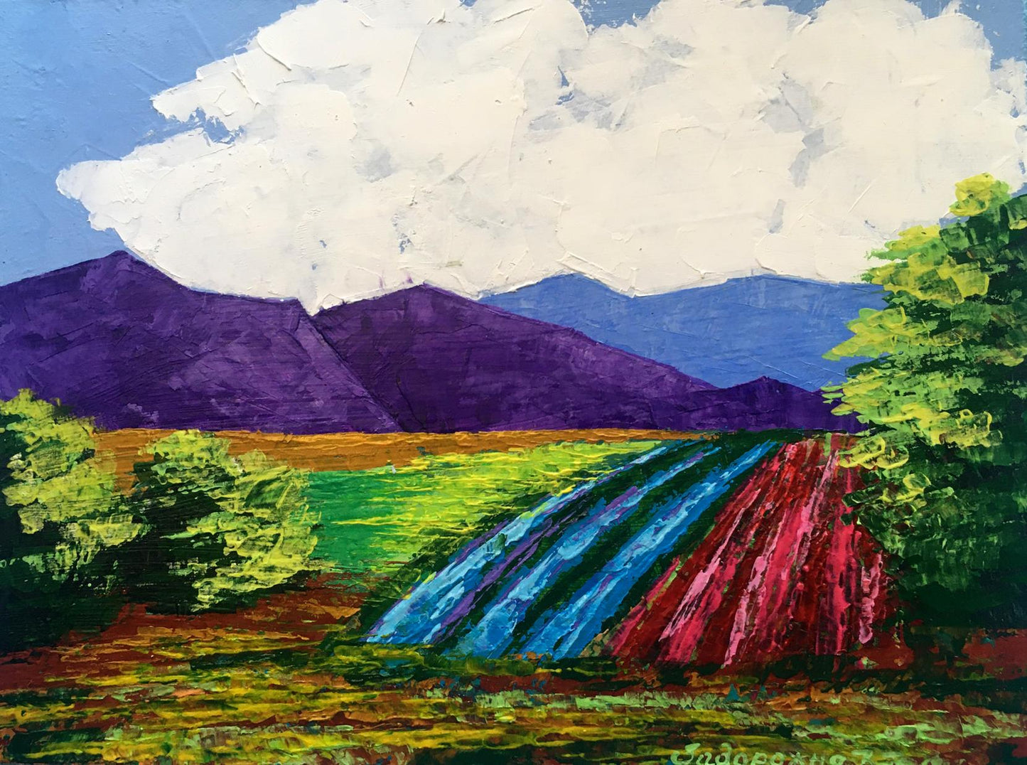 Oil painting Vineyards in the mountains V. Zadorozhnya