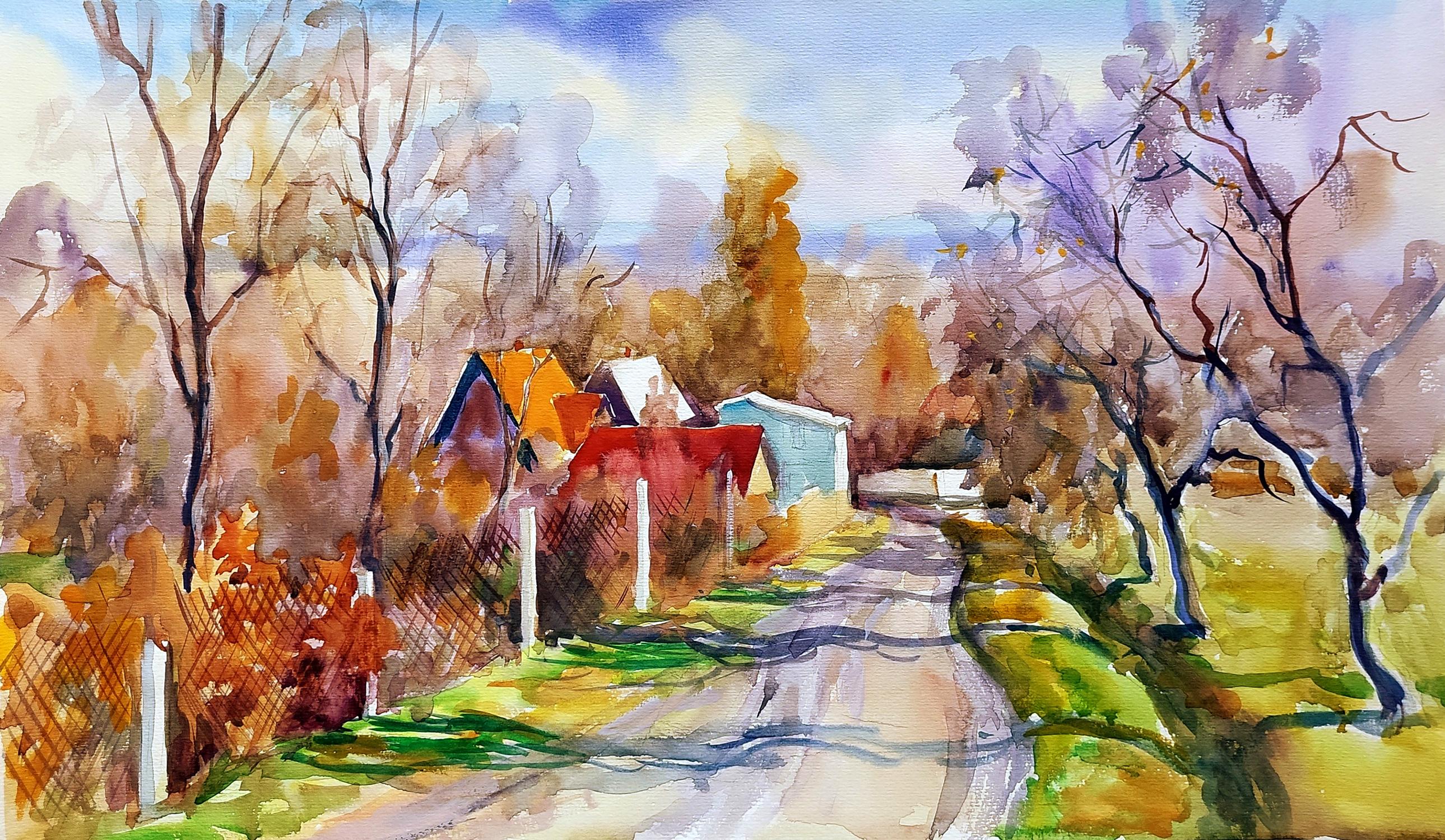 Watercolor painting Country houses Serdyuk Boris Petrovich