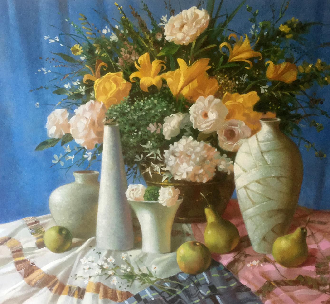 Oil painting White and yellow flowers Anatoly Tarabanov