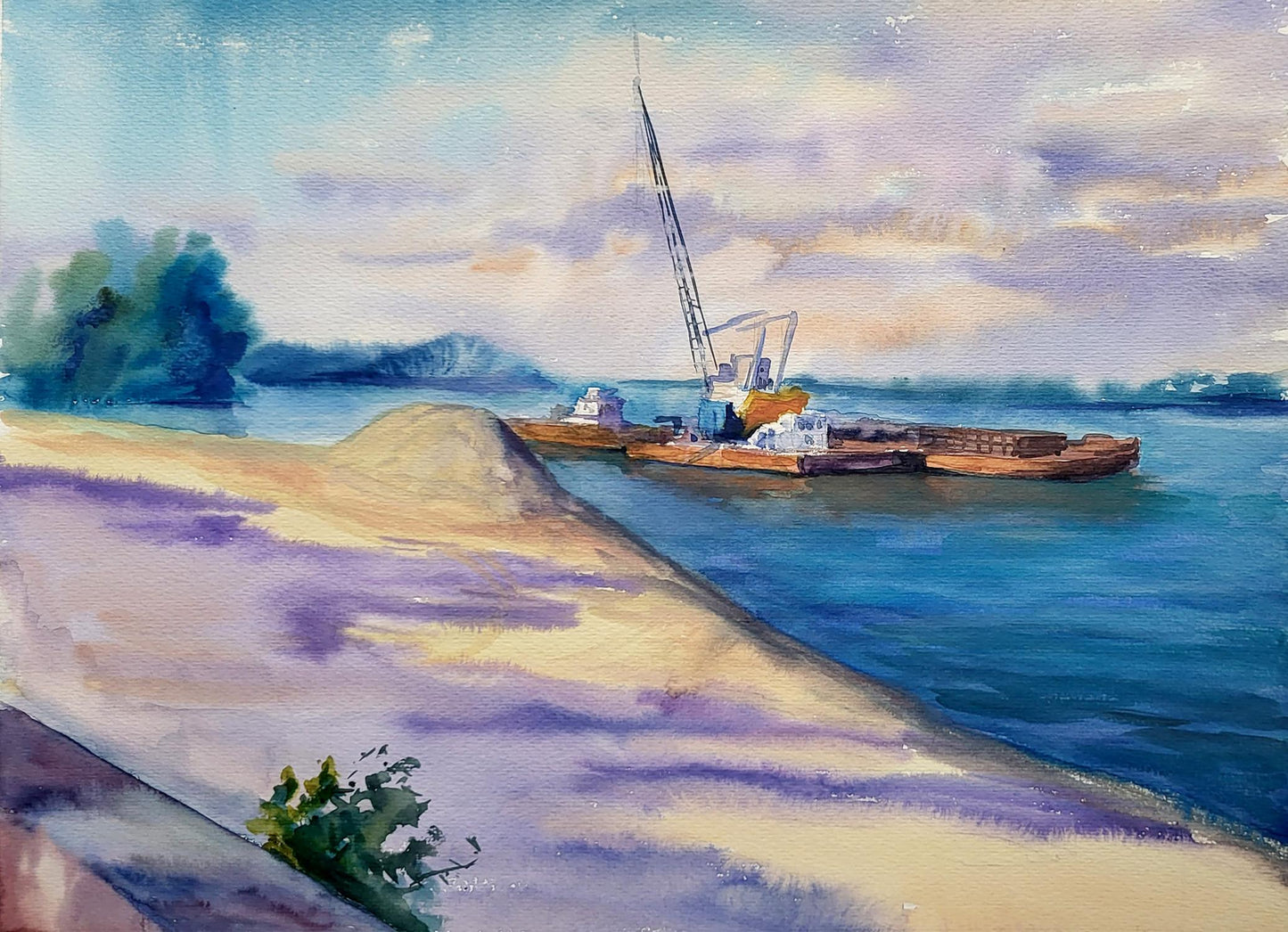 Watercolor painting Dredge on the Dnieper Serdyuk Boris Petrovich