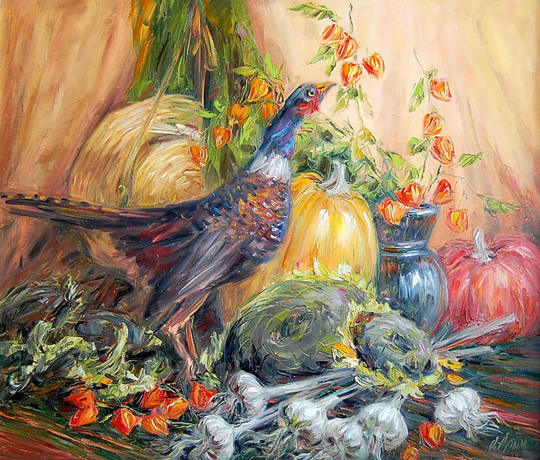 Oil painting Pheasant on a visit Artim Olga