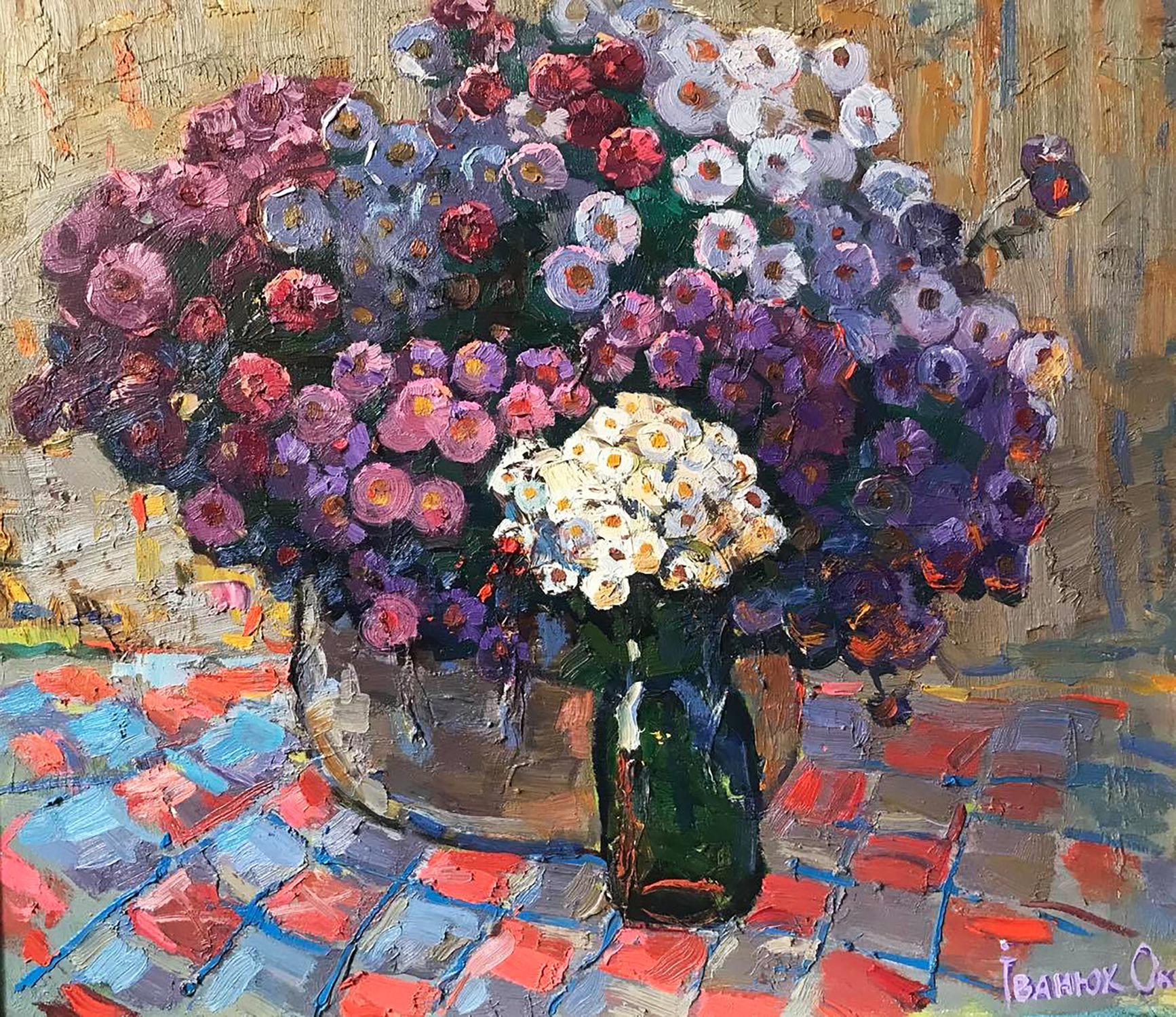 Oil painting Big bouquet of autumn flowers Ivanyuk Oksana