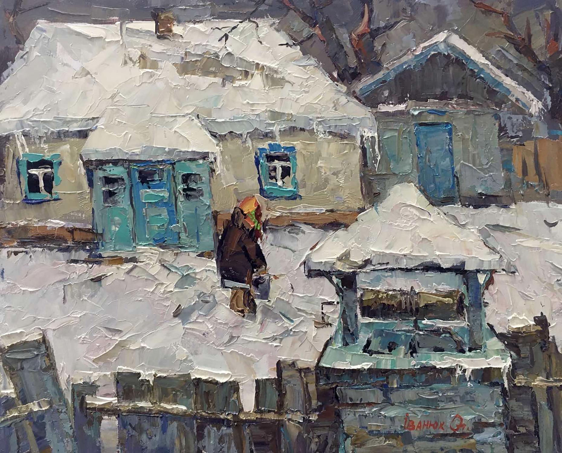 Oil painting Snowy yard Ivanyuk Alex