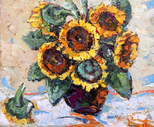 Oil painting Sunflowers on the table Ivanyuk Alex