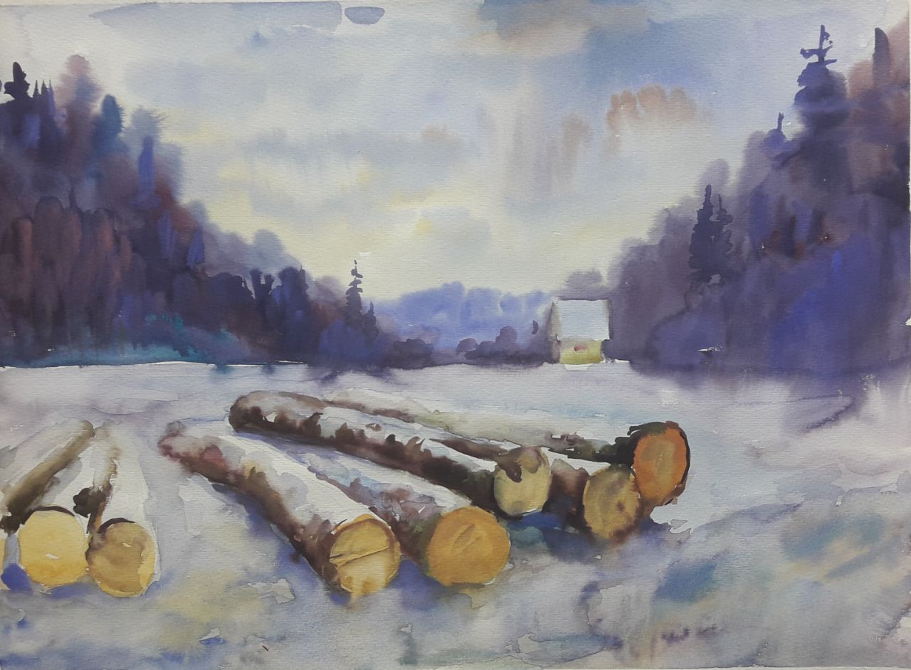 Watercolor painting Logs Serdyuk Boris Petrovich