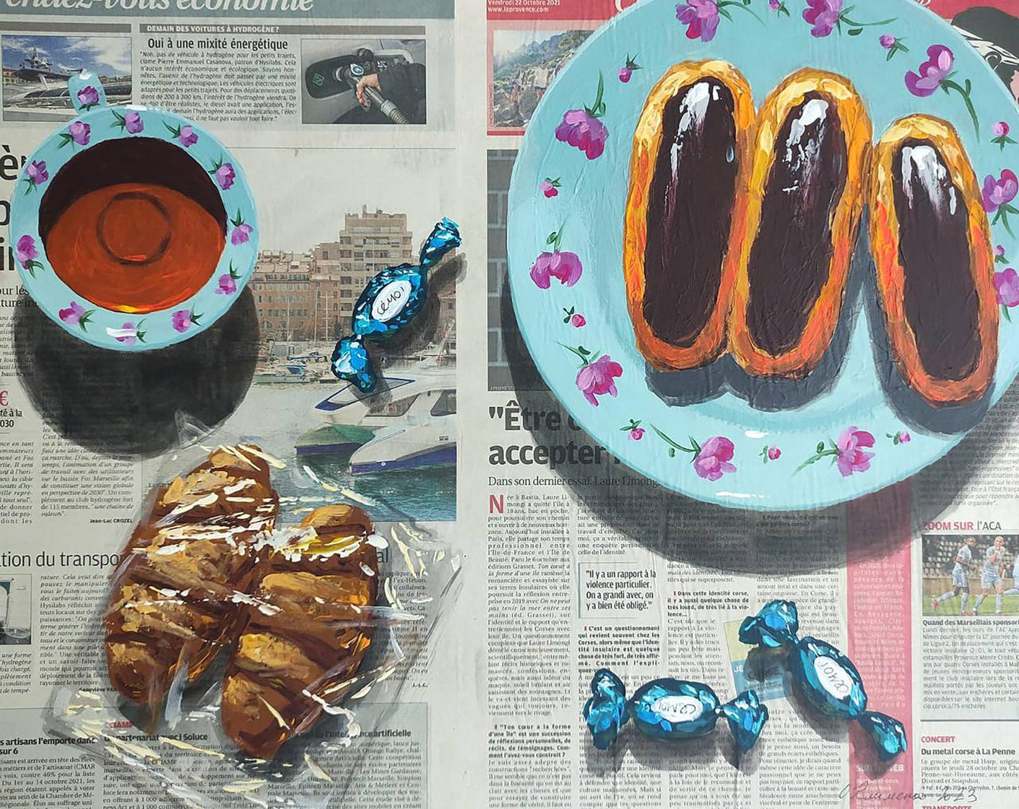 Acrylic painting Gourmet breakfast Elena Klimenko