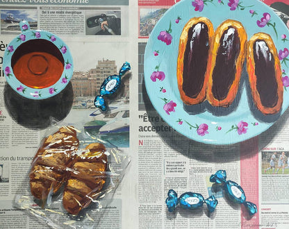 Acrylic painting Gourmet breakfast Elena Klimenko