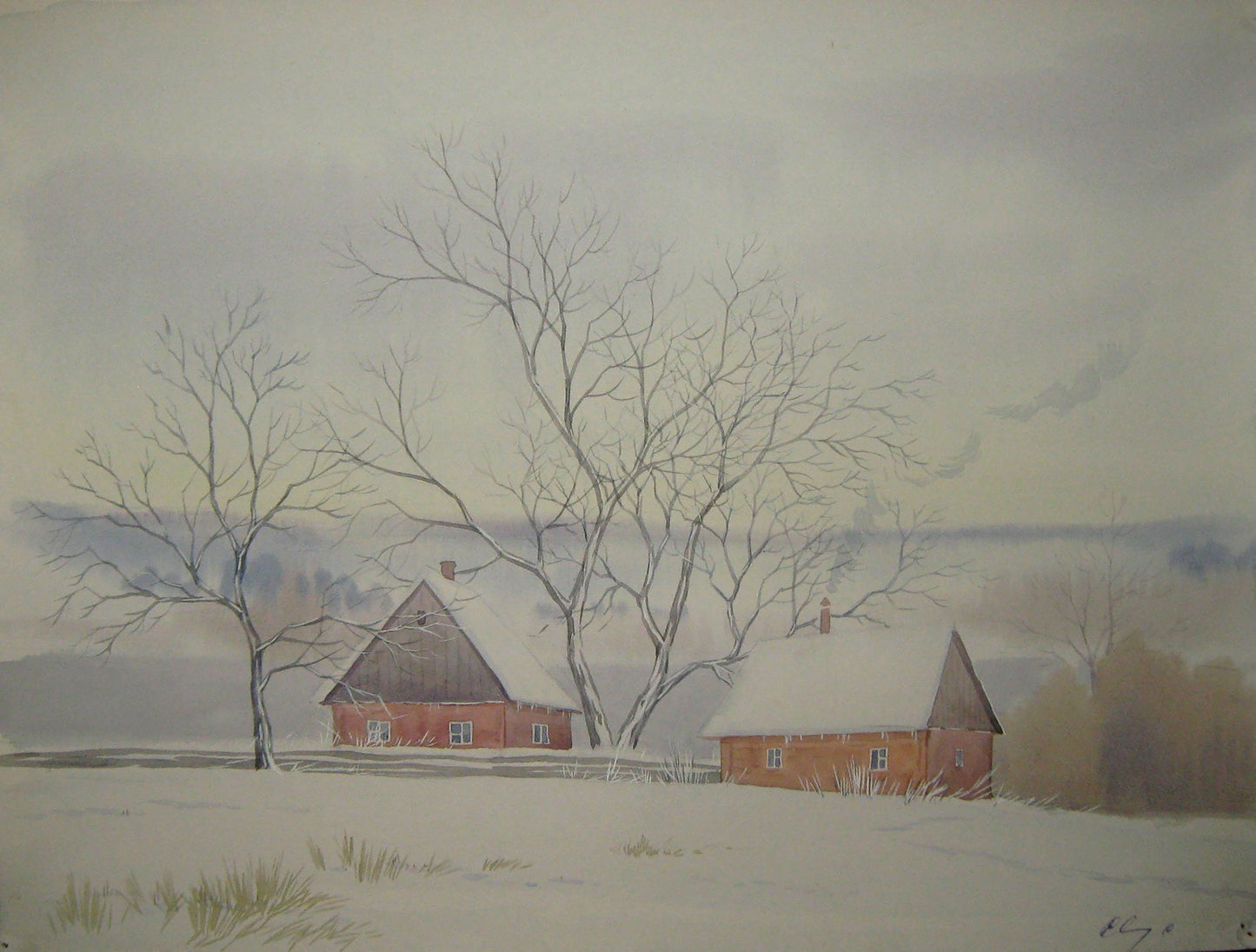 Watercolor painting In the middle of winter Savenets Valery