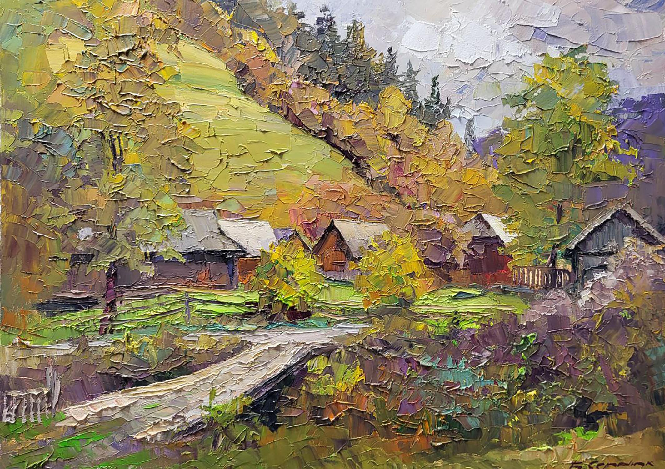 Oil painting Carpathian motif with a bridge Serdyuk Boris Petrovich