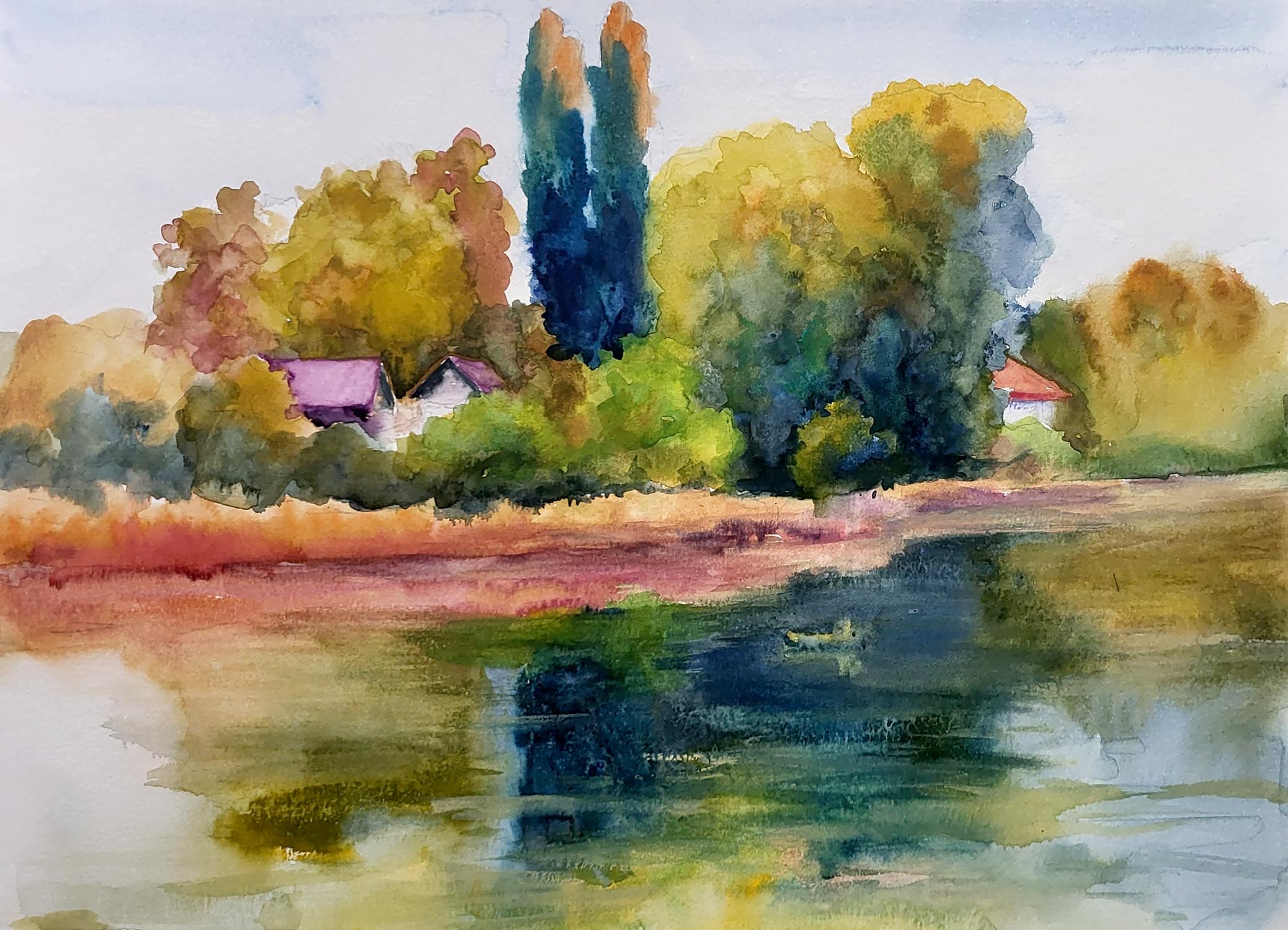 Watercolor painting On the river Serdyuk Boris Petrovich