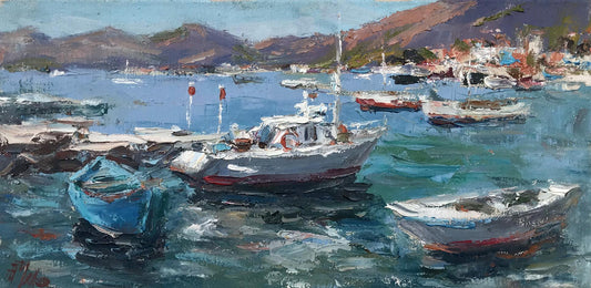 Oil painting Yacht port Alexander Nikolaevich Cherednichenko