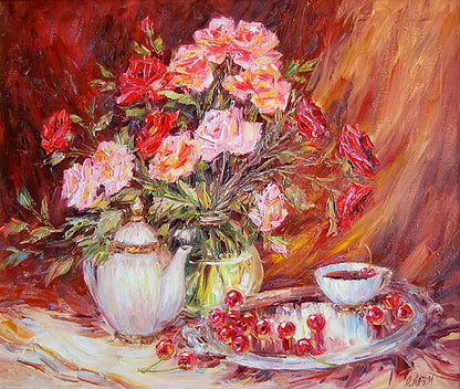 Oil painting Cherry tea Artim Olga