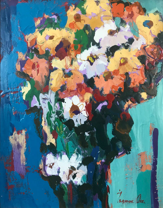 Abstract oil painting extravaganza of flowers Ivanyuk Oksana
