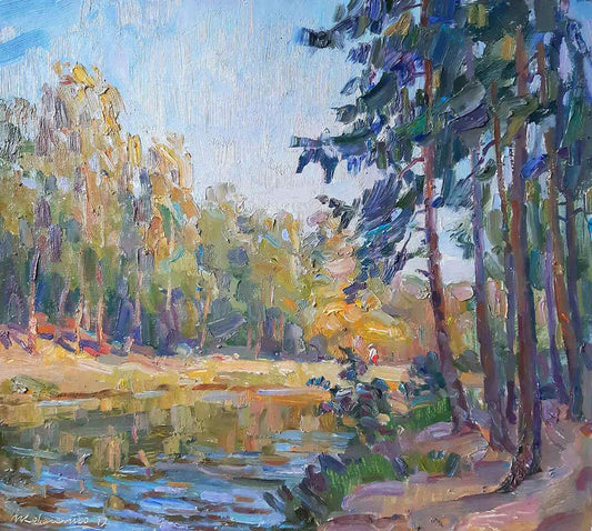 Oil painting The river flows in the forest Kovalenko Ivan Mikhailovich