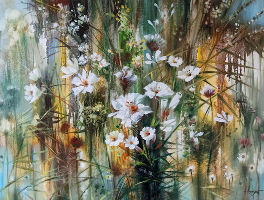 Abstract oil painting White flowers Anatoly Tarabanov