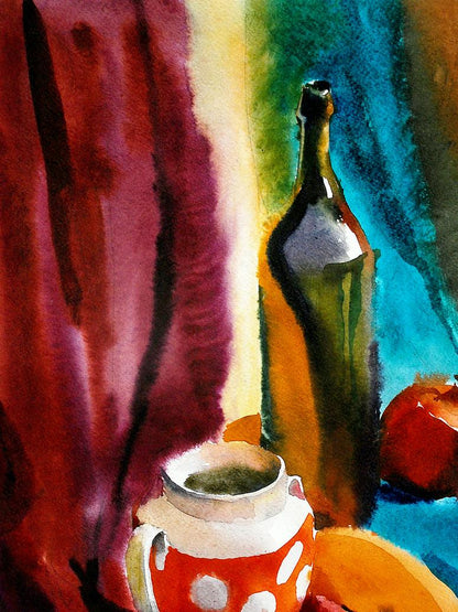 Watercolor painting Tea and fruit still life Egor Shvachunov