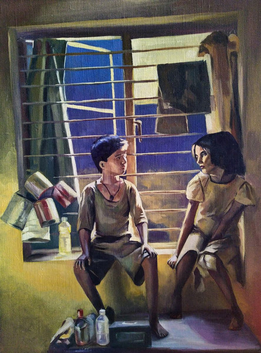 Oil painting Children and impoverished India Yulia Lihina