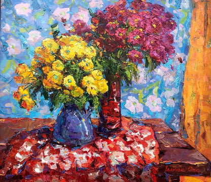 Oil painting Chrysanthemum flowers Ivanyuk Oksana