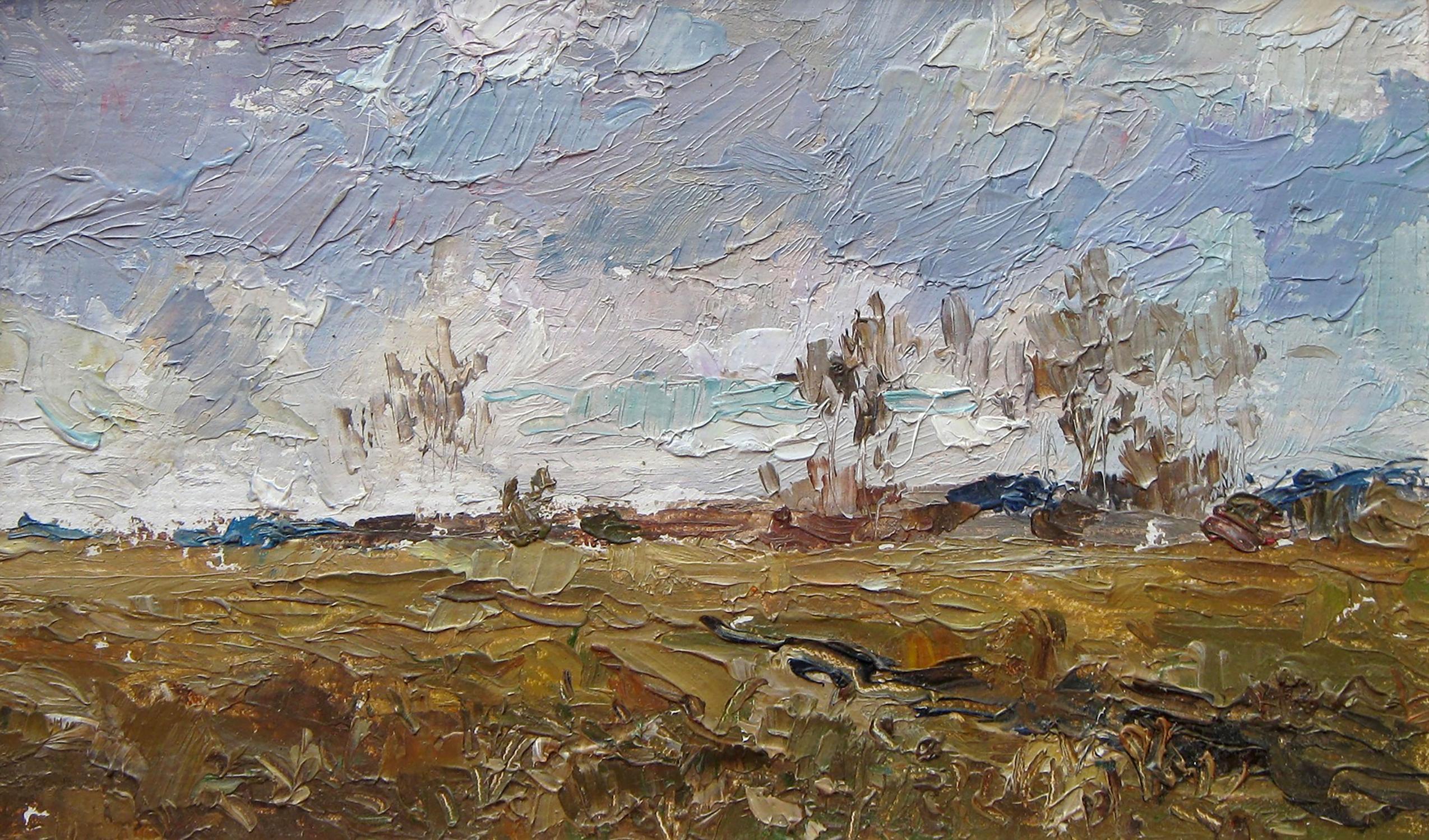 Oil painting November field. Etude Savenets Valery