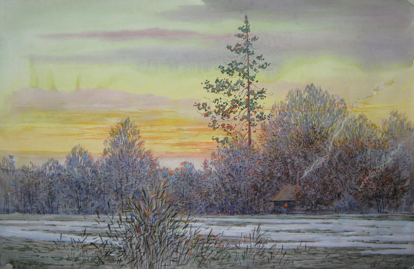 Watercolor painting March days Savenets Valery