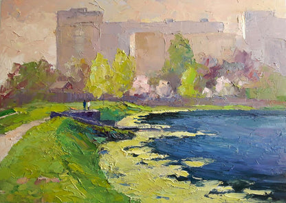 Oil painting On the dam Serdyuk Boris Petrovich