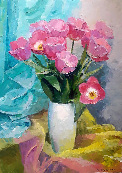 Oil painting Pink tulips Serdyuk Boris Petrovich
