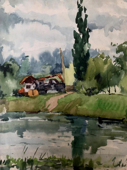 Watercolor painting House by the coast Litvinov Oleg Arkad'yevich