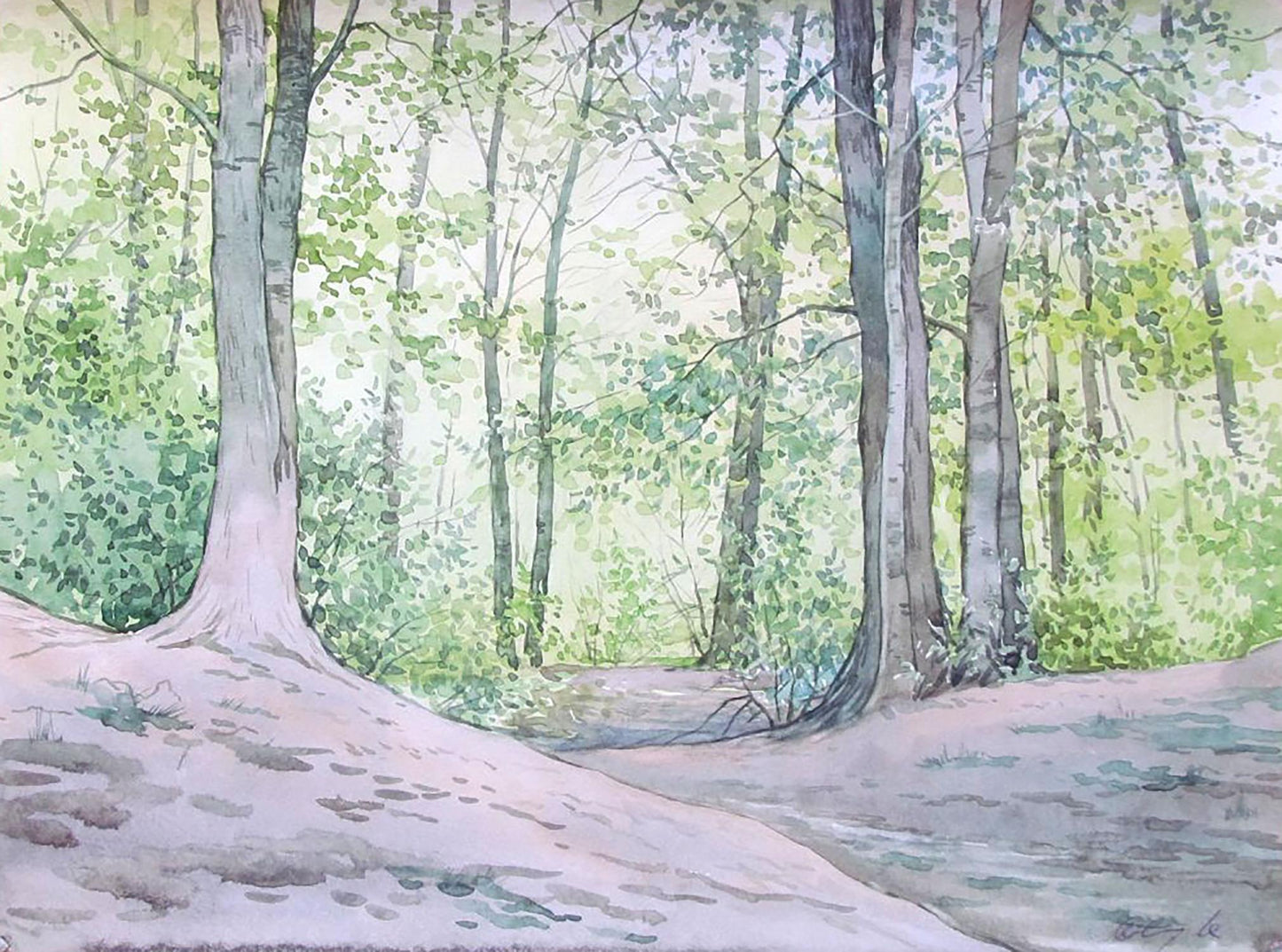 Watercolor painting Warm and sunny day in the forest Valery Savenets