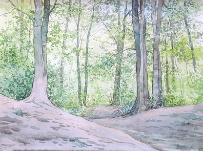 Watercolor painting Warm and sunny day in the forest Valery Savenets