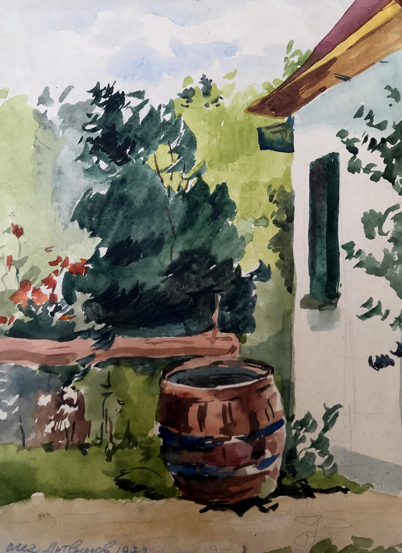 Watercolor painting Cozy yard Litvinov Oleg Arkad'yevich