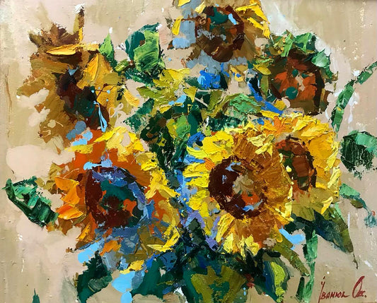Oil painting Sunflowers from the field Ivanyuk Oksana