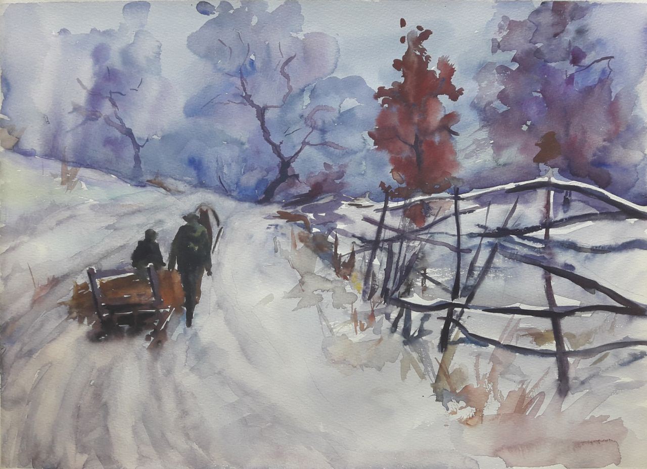 Watercolor painting Winter road Serdyuk Boris Petrovich