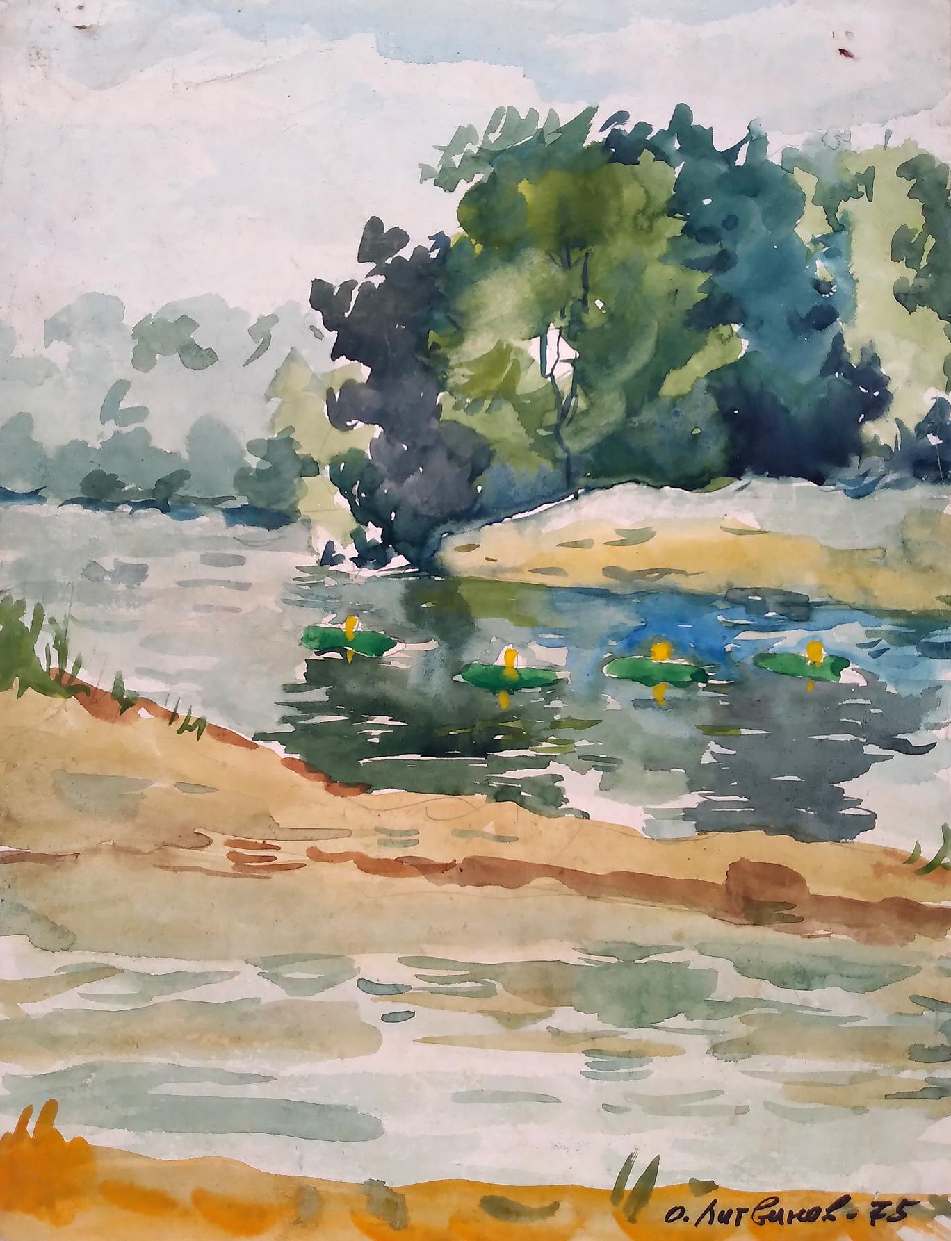 Watercolor painting The river flows in the forest Litvinov Oleg Arkad'yevich