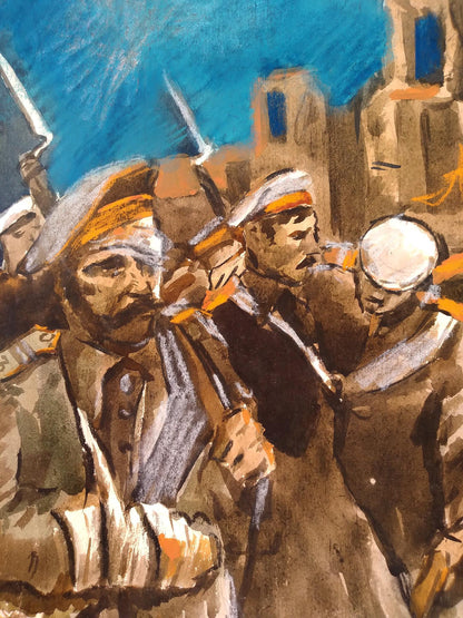 Social realism watercolor painting After battle Litvinov Oleg Arkad'yevich
