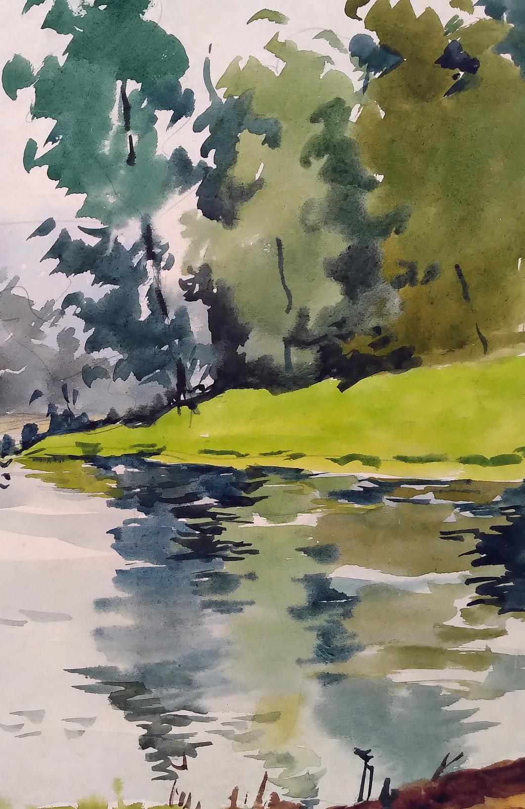 Watercolor painting Lake near the forest Litvinov Oleg Arkad'yevich