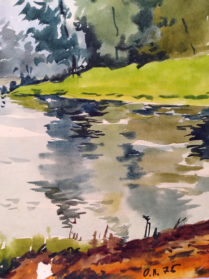 Watercolor painting Lake near the forest Litvinov Oleg Arkad'yevich