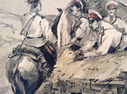 Social realism watercolor painting Coming back home Litvinov Oleg Arkad'yevich