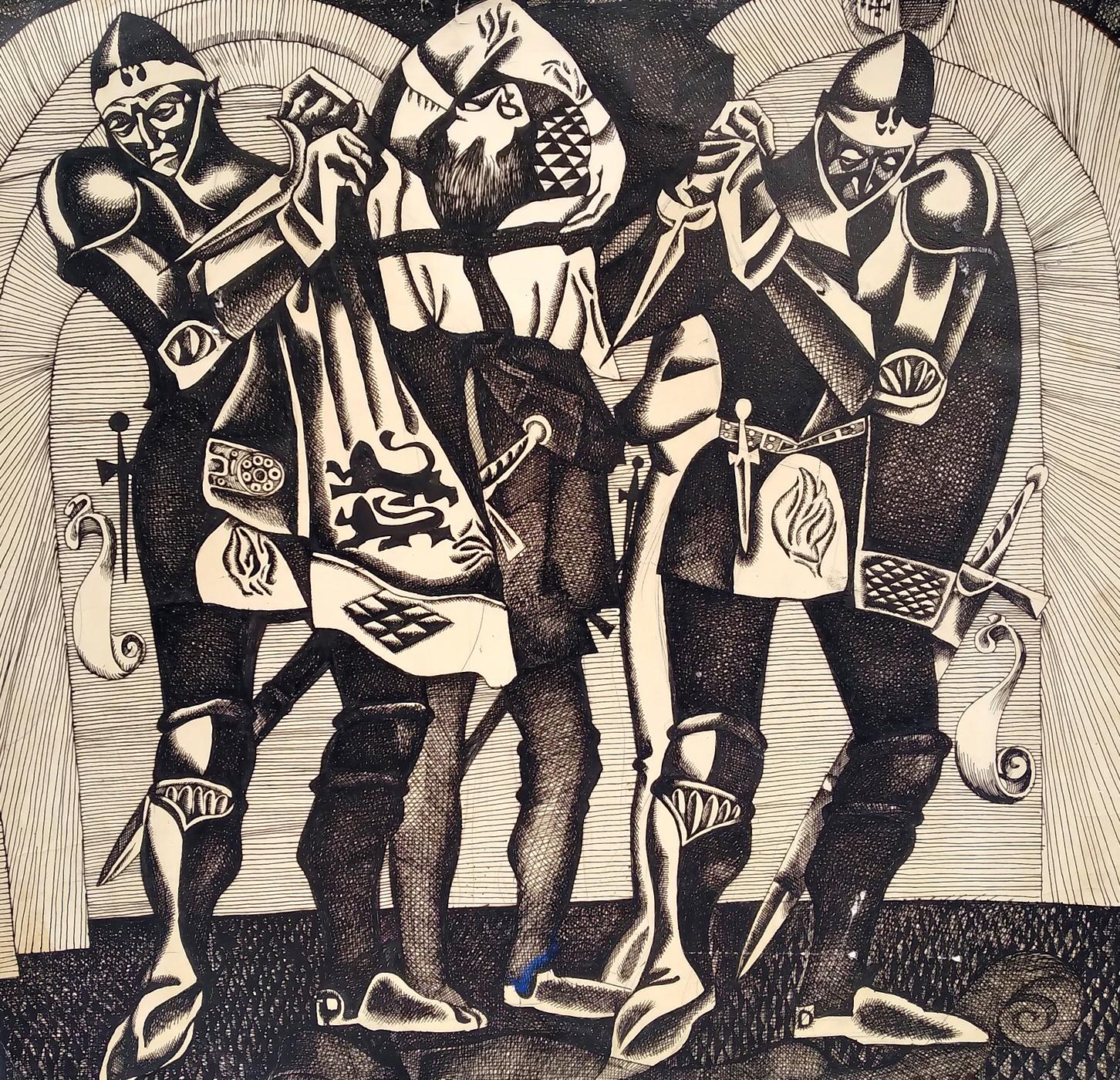 Abstract ink painting Three Jesters Litvinov Oleg Arkad'yevich