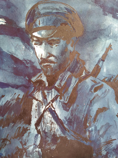 Social realism watercolor painting Soldier in the dark Litvinov Oleg Arkad'yevich