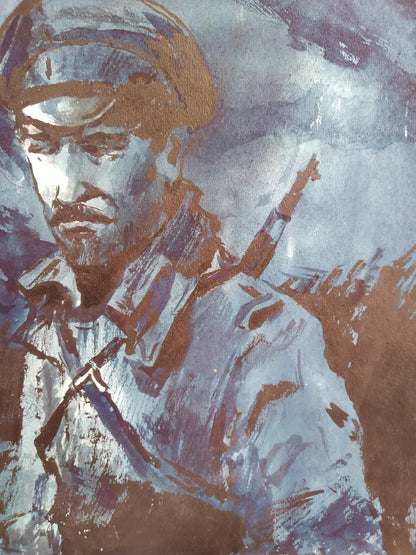 Social realism watercolor painting Soldier in the dark Litvinov Oleg Arkad'yevich