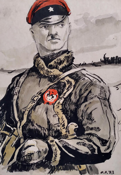 Watercolor painting The soldier's steadfast gaze Oleg Litvinov