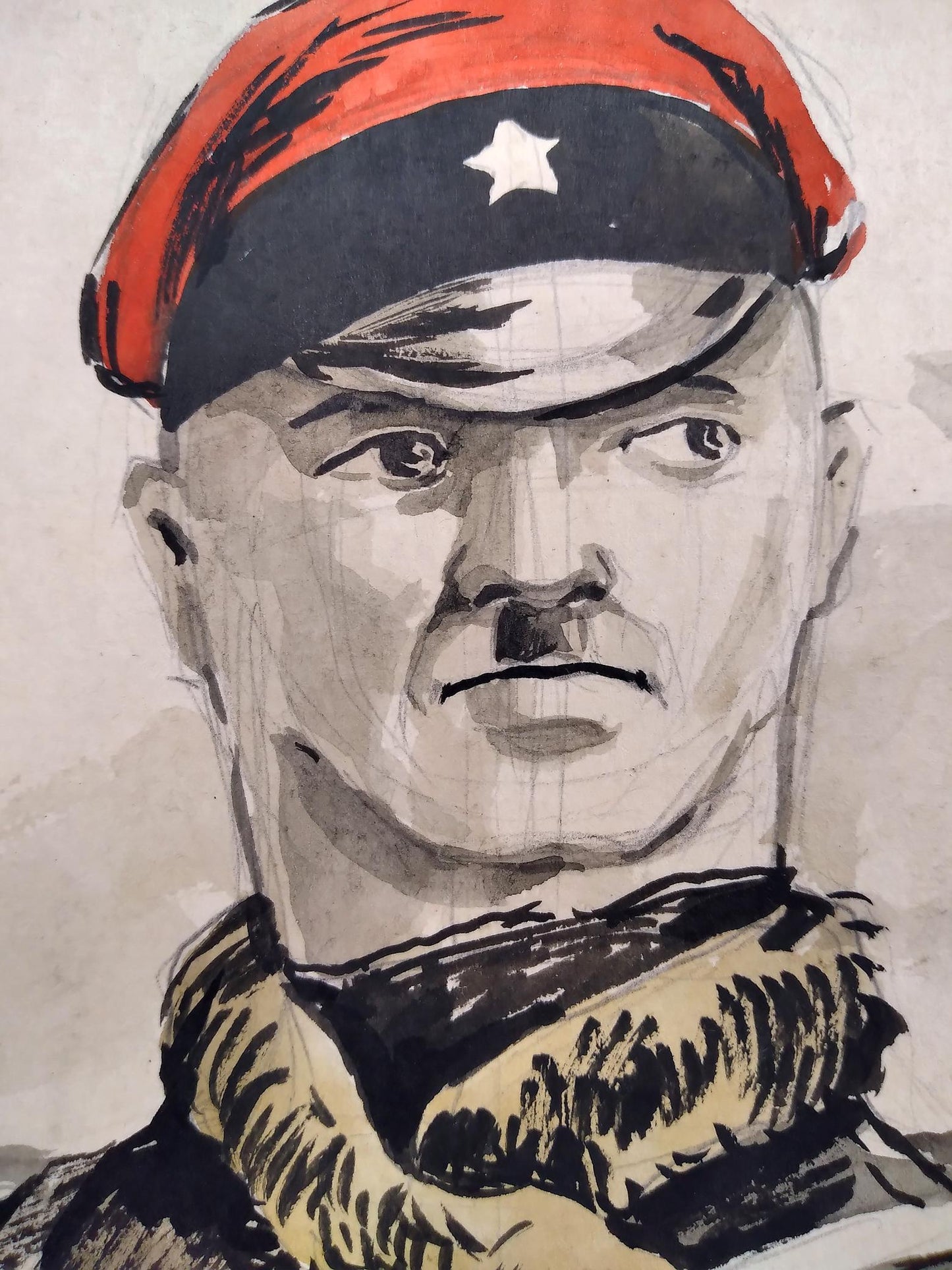 Watercolor painting The soldier's steadfast gaze Oleg Litvinov