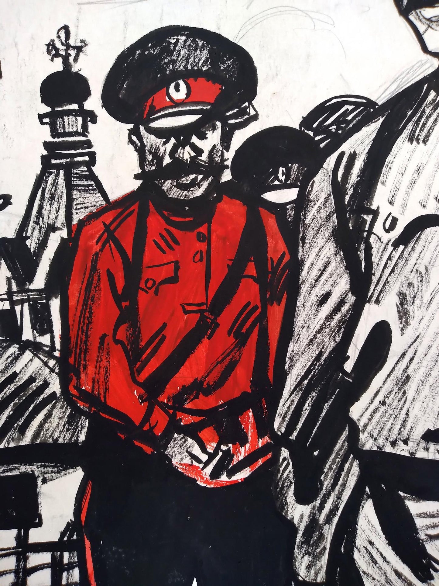 Social realism watercolor painting Red Army Unknown artist