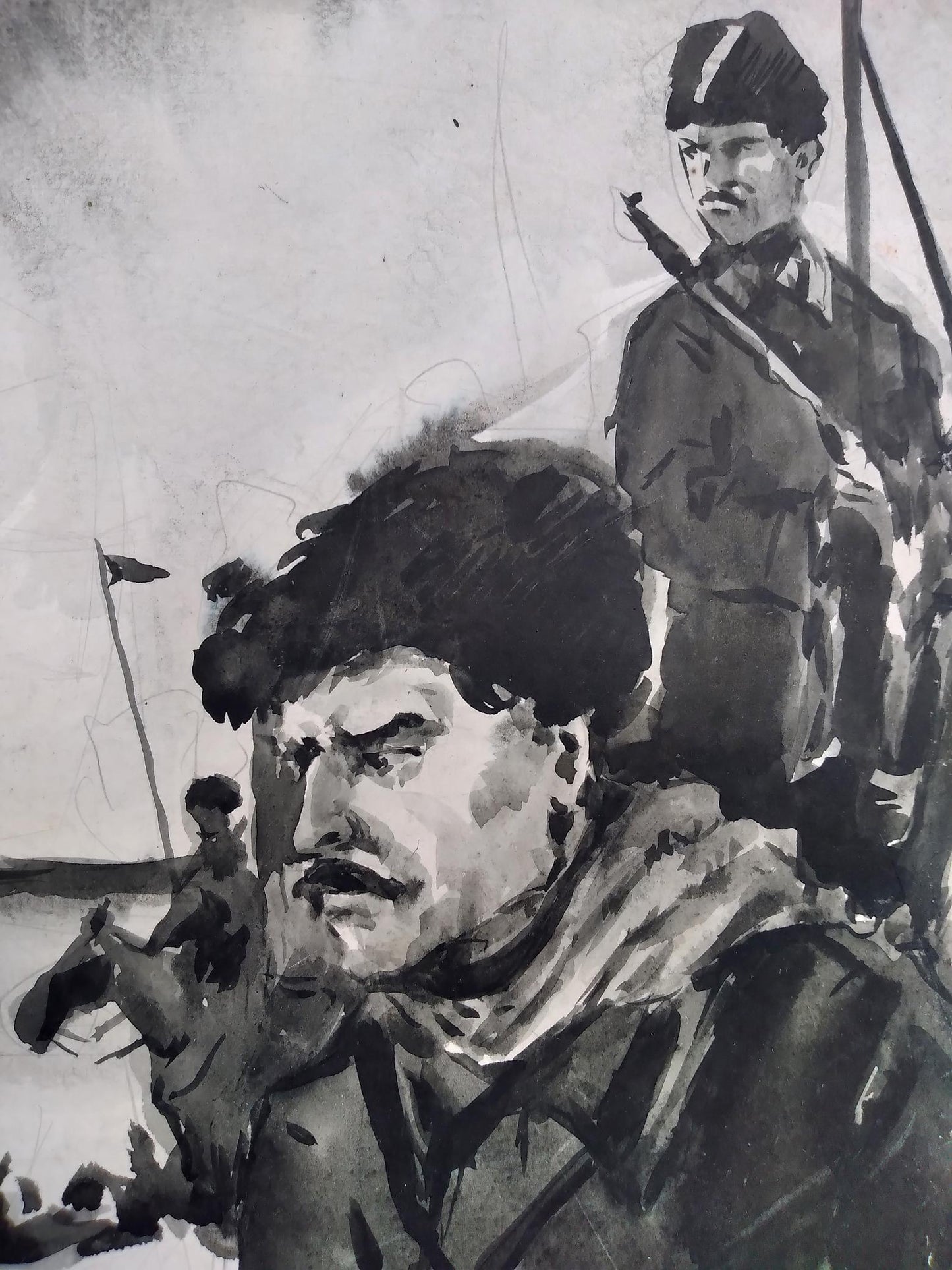 Social realism watercolor painting Troops on the road Litvinov Oleg Arkad'yevich